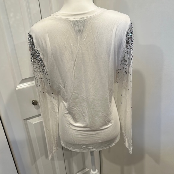INC International Concepts Silver Sequin Long Sleeve Top - Picture 4 of 4
